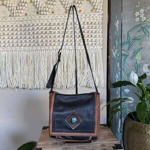 Vintage Handmade Black Brown Genuine Semi Precious Stone Shoulder Crossbody Bag